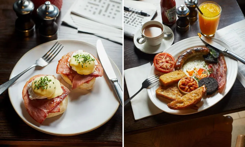 Eggs benedict and a fry-up