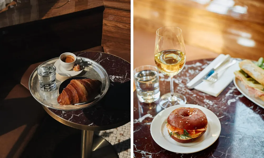 croissant and coffee in a cafe