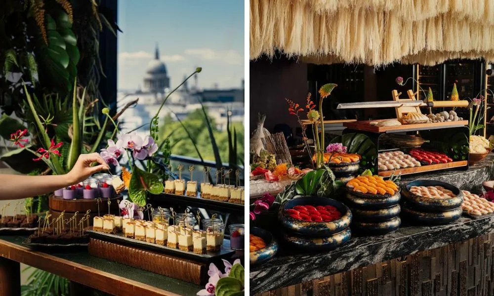 sunday brunch with view over london and sushi selection