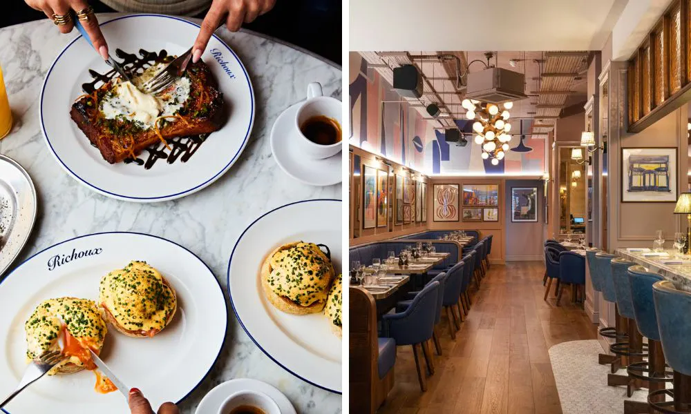 egg dishes and elegant bistro-style interiors