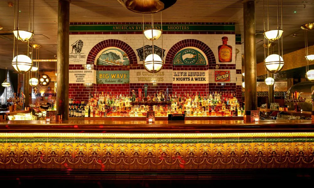 The vibrant bar at The Blues Kitchen in Shoreditch