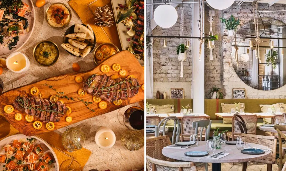 Christmas feast on table at Delamina Marylebone
