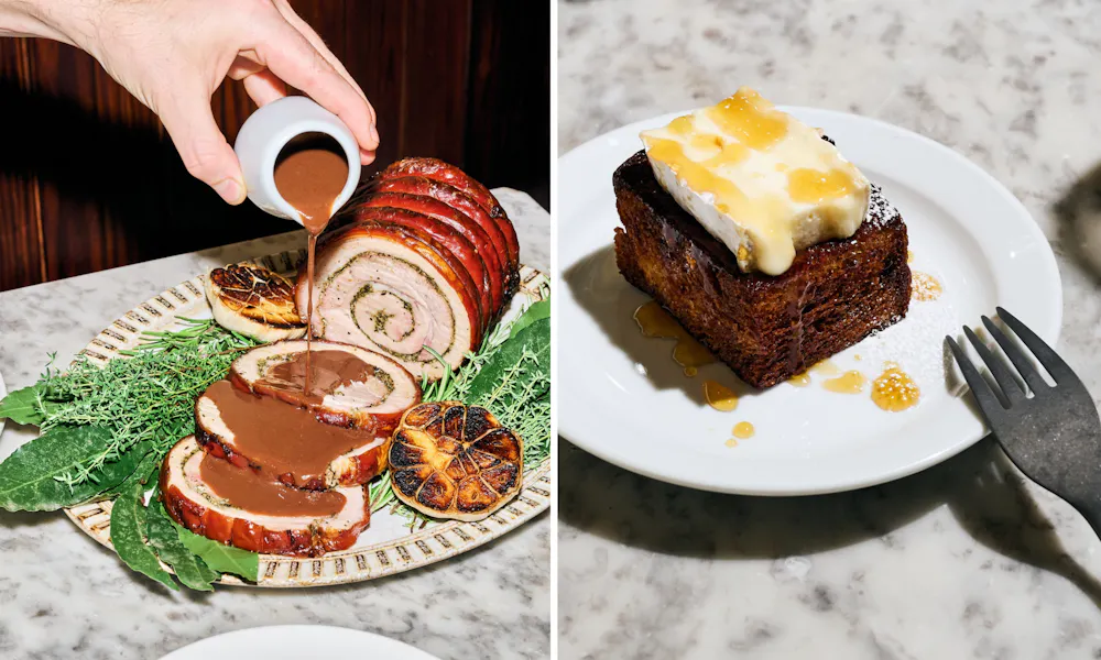 Rolled porchetta and sticky toffee pudding at Clara's