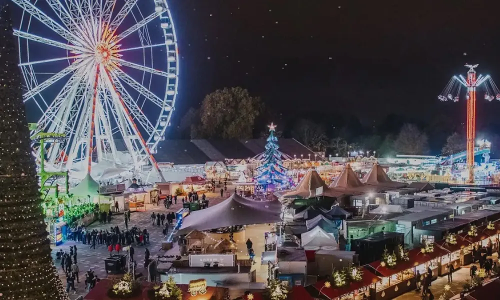 an aerial shot of winter wonderland