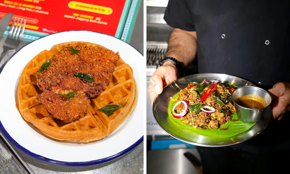 fried chicken waffle at adoh