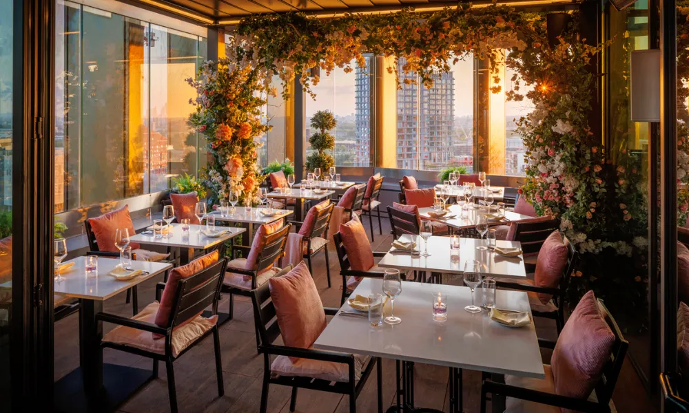 Floral terrace dining at STK Rooftop