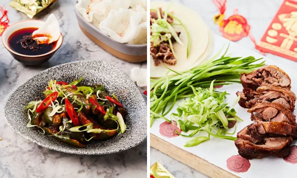 stir fry and duck with onion and cucumber