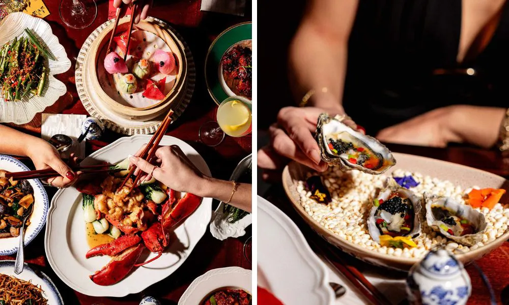 chinese new year sharing plates and oysters with migonette