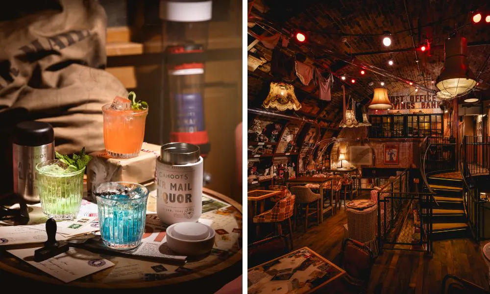 fun cocktails and a post office themed interior