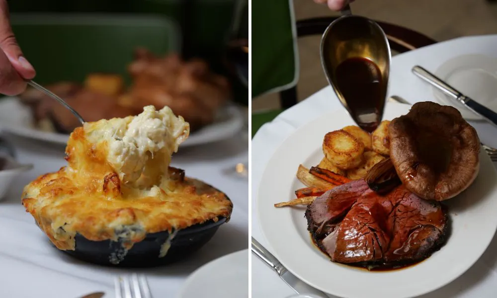Cauliflower cheese and beef roast dinner