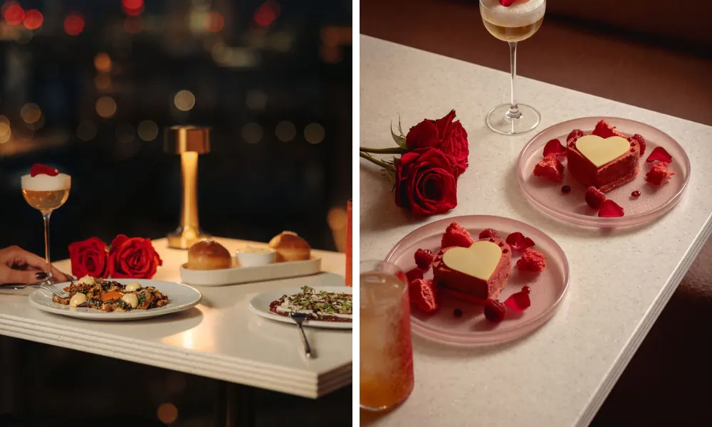 table at joia with heart shaped desserts