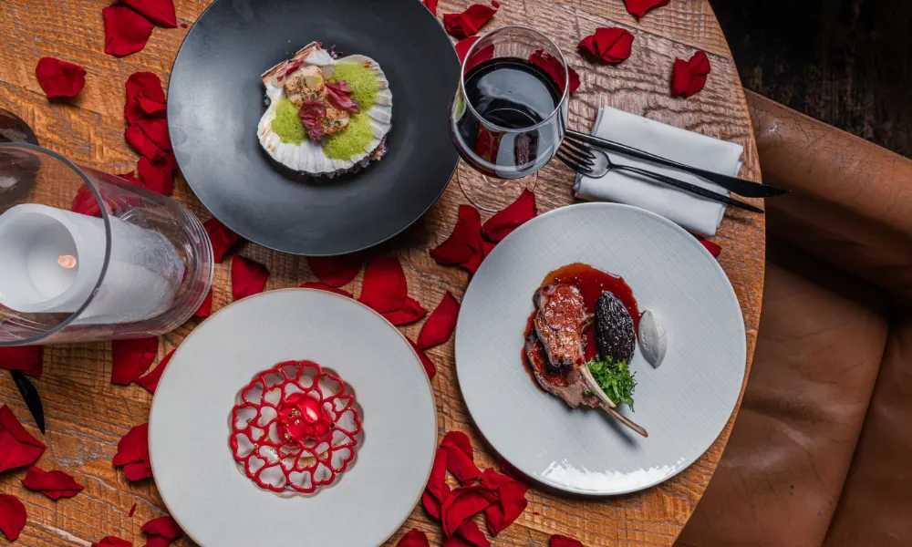 bokan valentines menu with rose petals