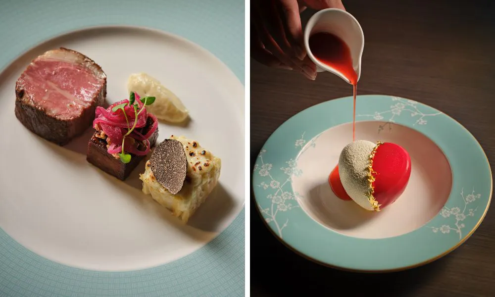 steak and heart shaped valentines dessert