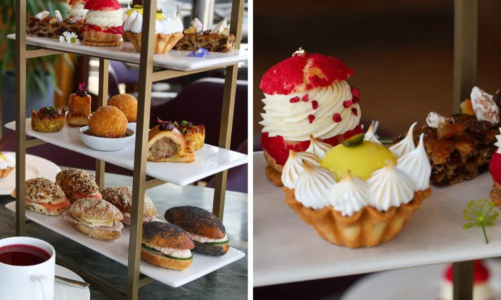 three tiered afternoon tea and sweet pastries