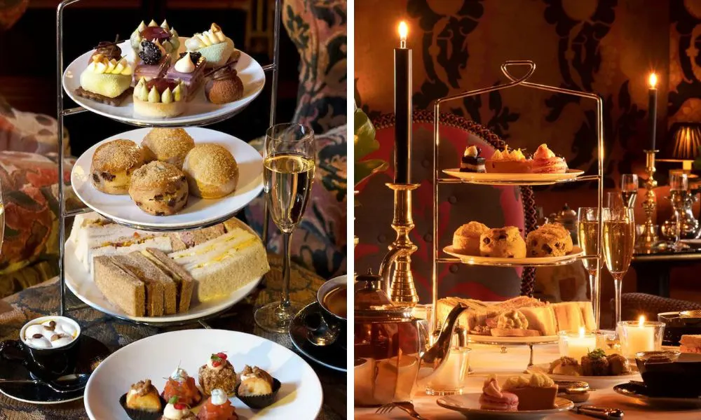 afternoon tea with champagne and candlesticks