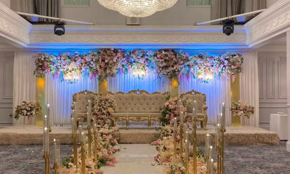 an elaborate wedding setup at the prince regent hotel