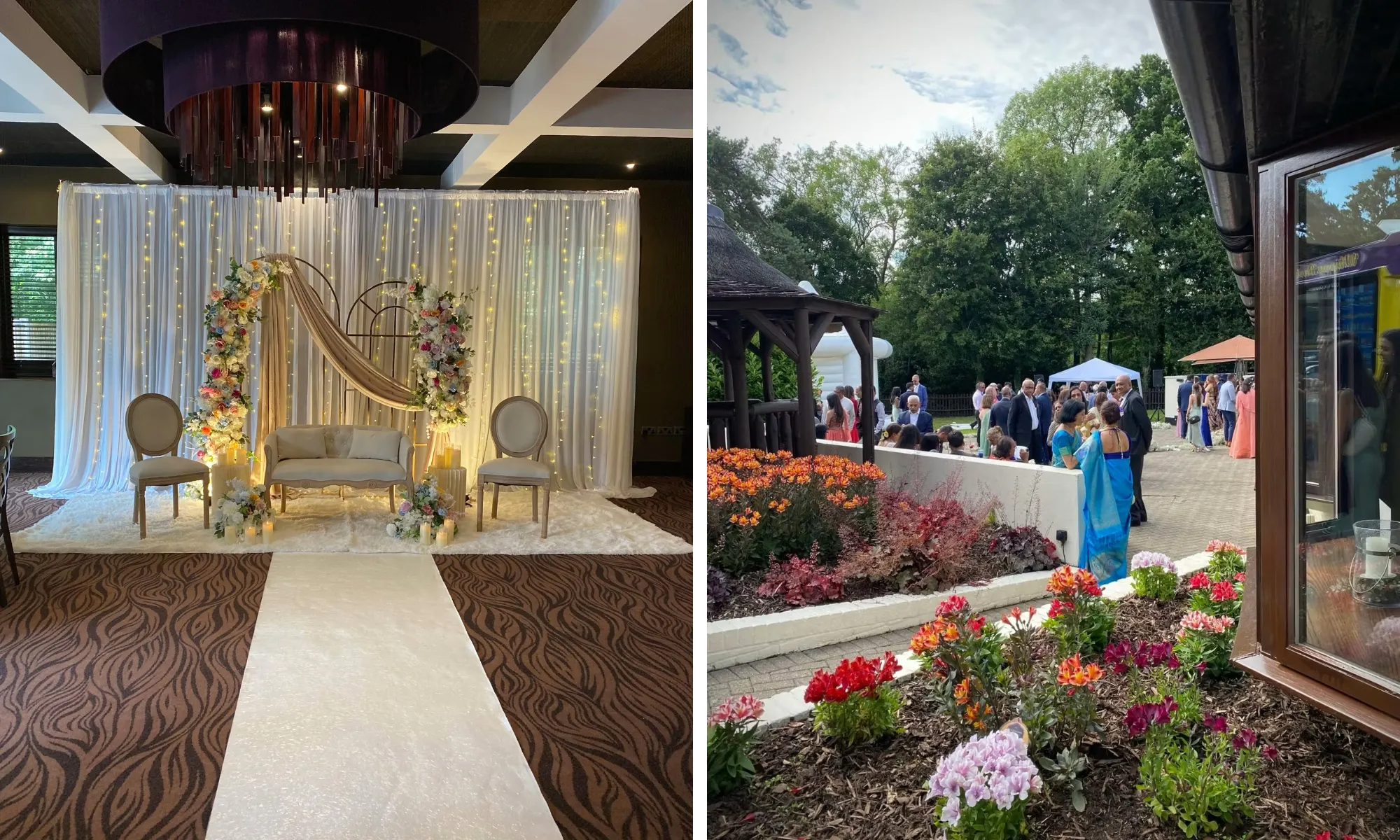 Ceremony table with white runner carpet