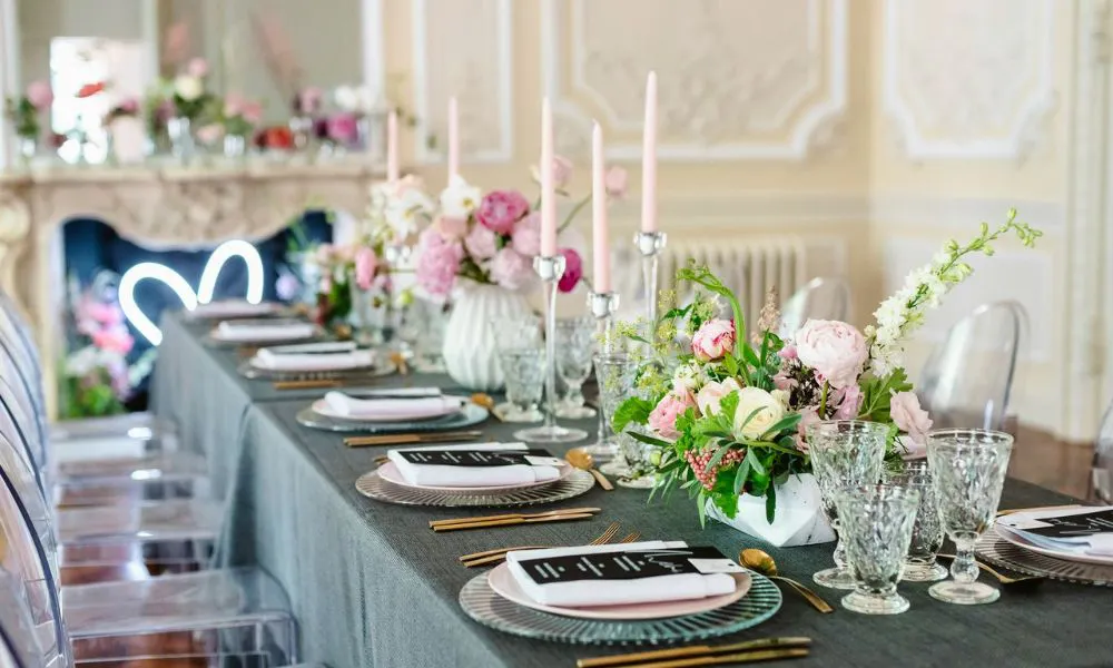 A wedding breakfast set up at 10-11 Carlton House Terrace