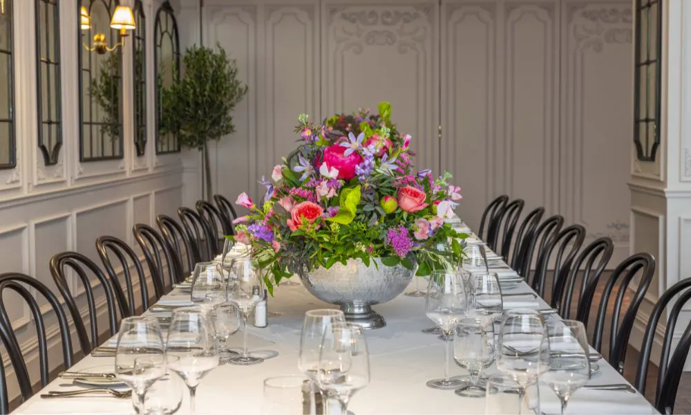 an intimate wedding breakfast set up at Bellanger