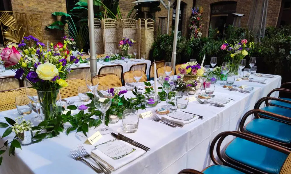 A small wedding breakfast set up at Cinnamon Kitchen