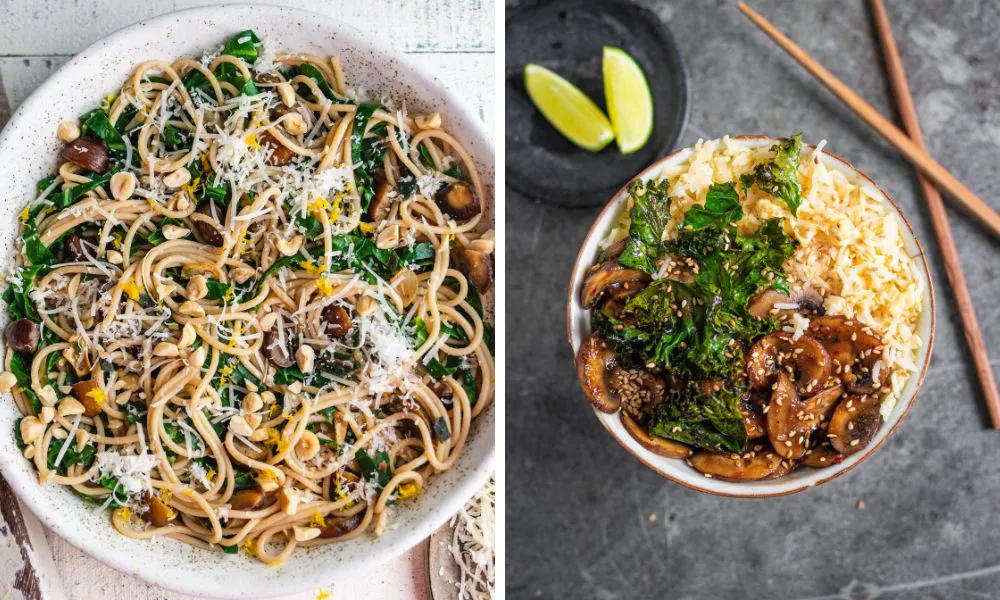 Hazelnut pasta and bowl of asian stir fry