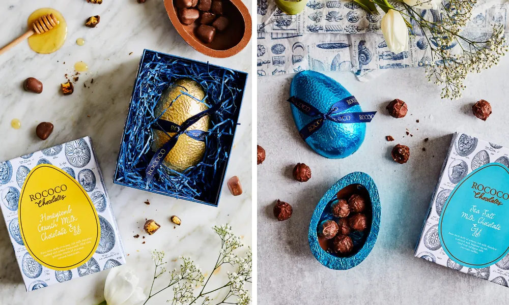 display of easter eggs in luxury boxes 