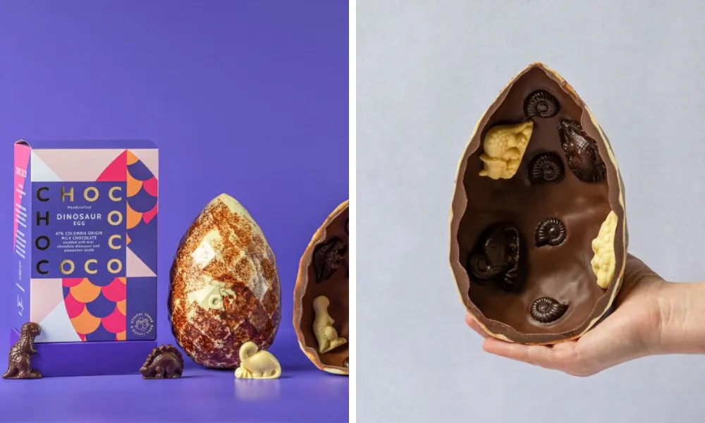 Massive white and black easter egg with dino figures