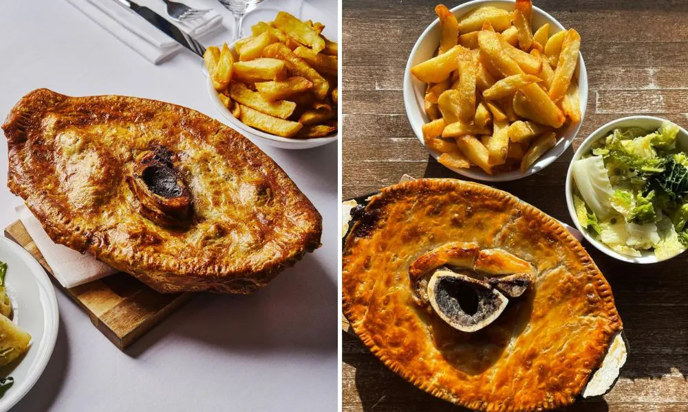 beef marrow pie and chips