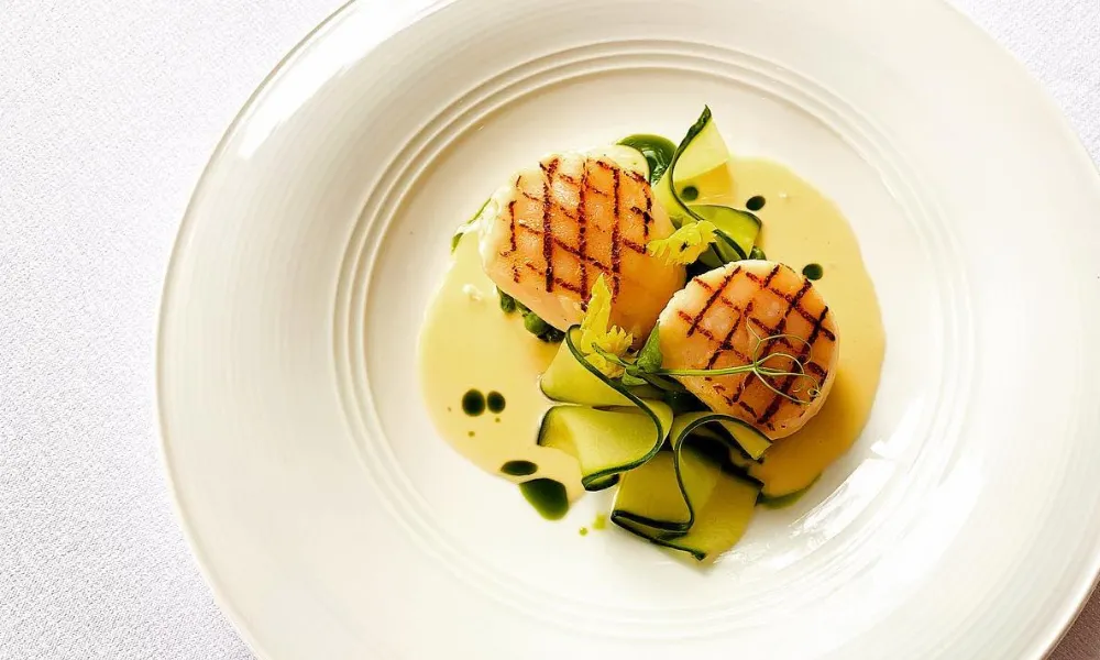 grilled scallops with courgette waterside inn