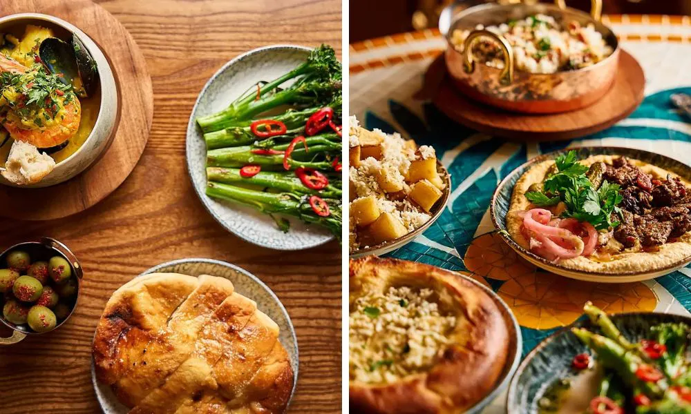 small sharing plates like tenderstem broccoli and flatbread with olives