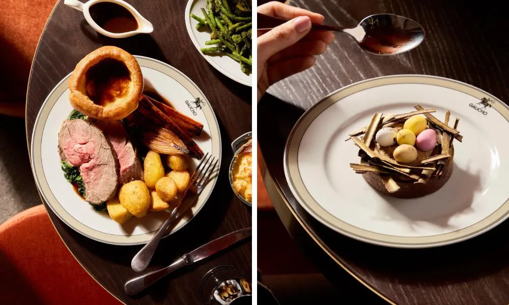 roast beef with trimmings and chocolate tart with mini eggs