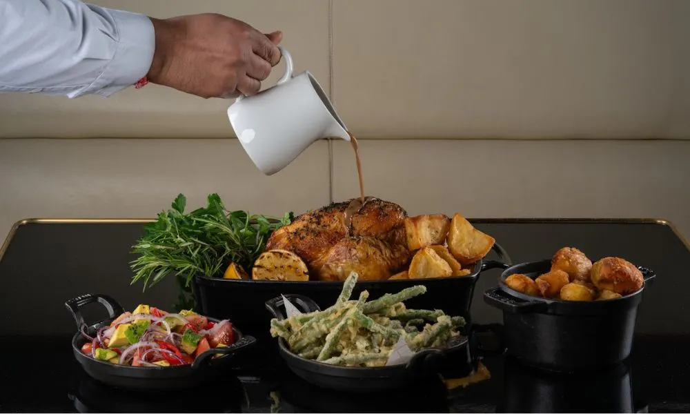 whole roast chicken with potatoes fried green and salad