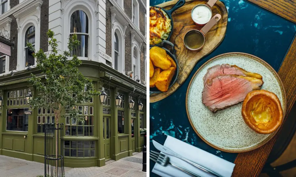 green corner pub and roast beef with yorkshire pudding