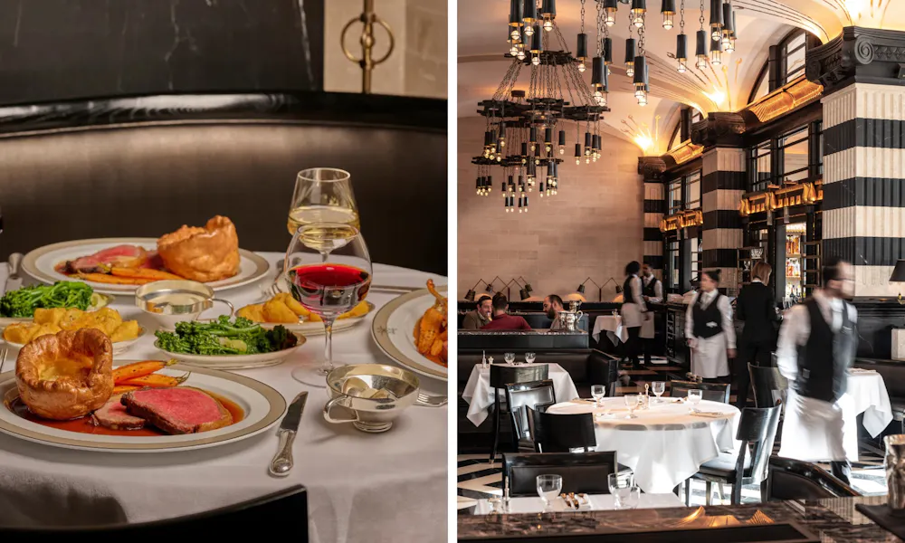 Table laden with sunday roasts and red wine