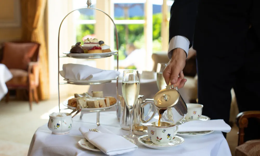 pouring tea at lucknam park