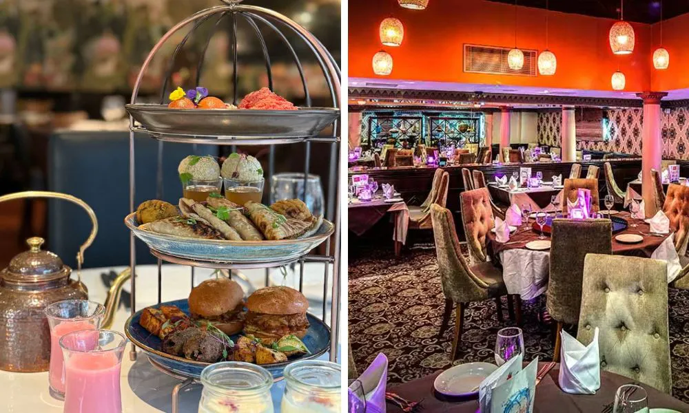 afternoon tea stand, and a vibrant Indian dining room
