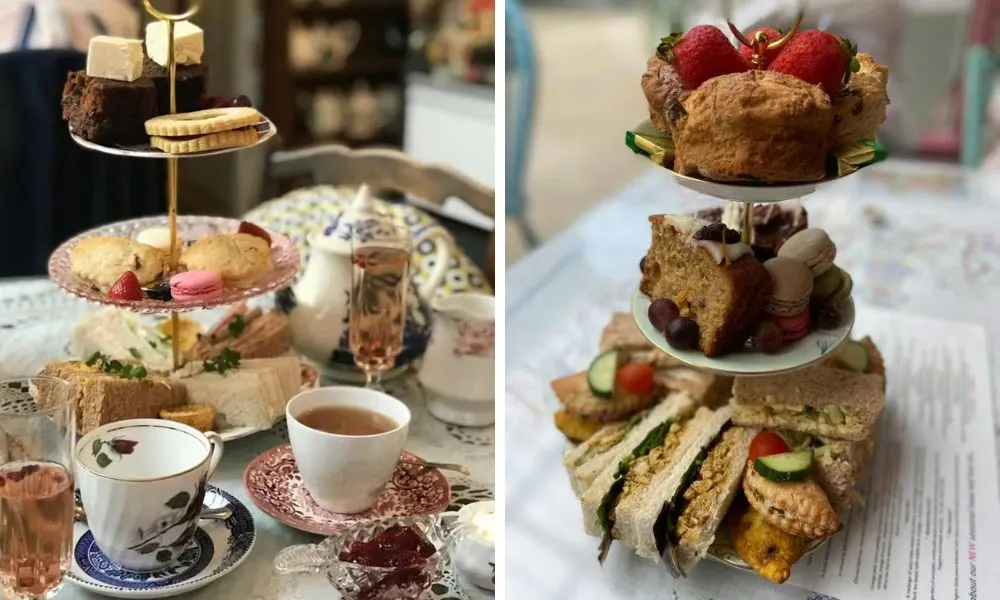 A traditional afternoon tea on vintage cake stand