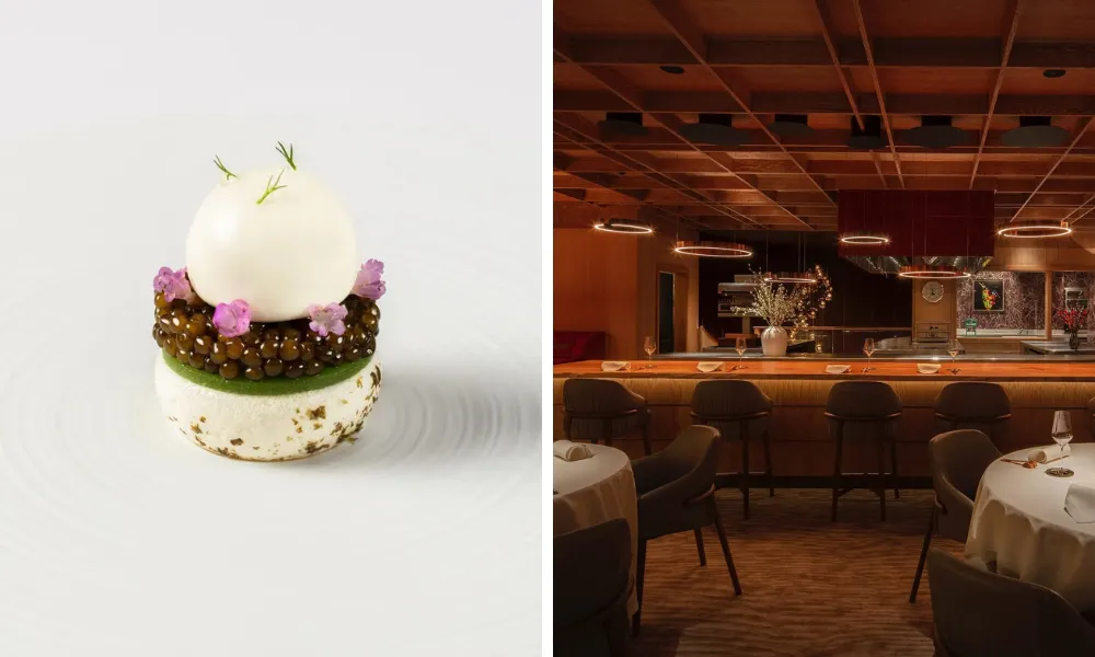 Canape with caviar and counter dinign