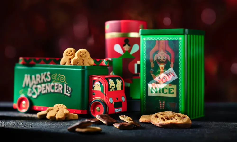 M&S Christmas cookies in elf lenticular tin