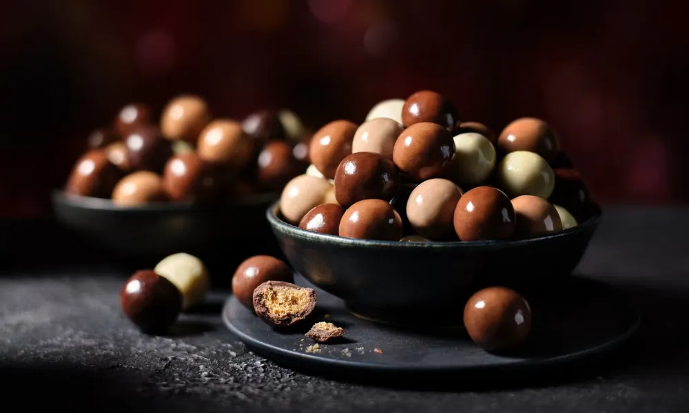 M&S Christmas merry malt balls in a bowl