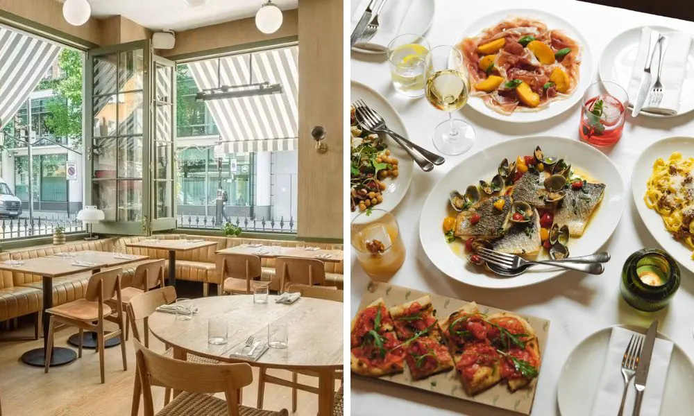 elegant restaurant interiors and a selection of Italian small plates