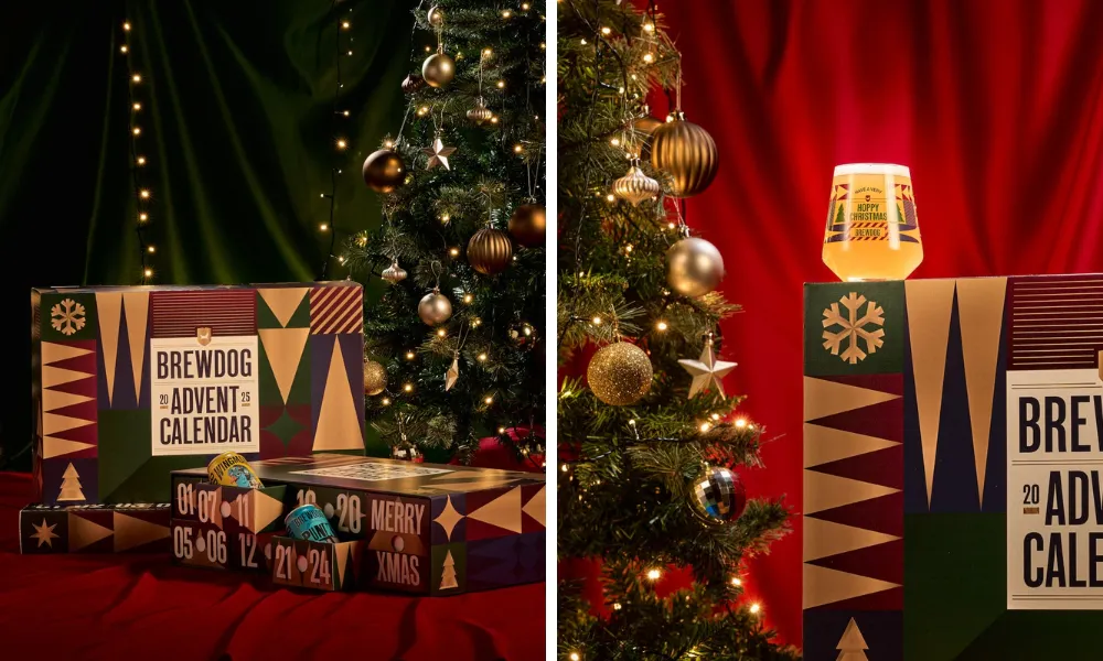 Christmas tree with box of beers and brewdog glass