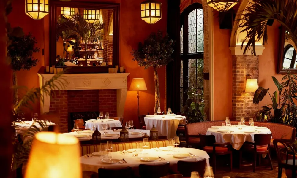 warm mediterranean restaurant with terracotta walls