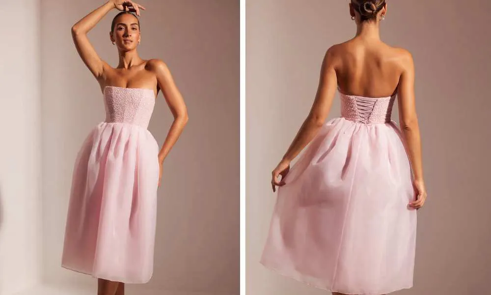 Blush Pink midi dress with emblished top