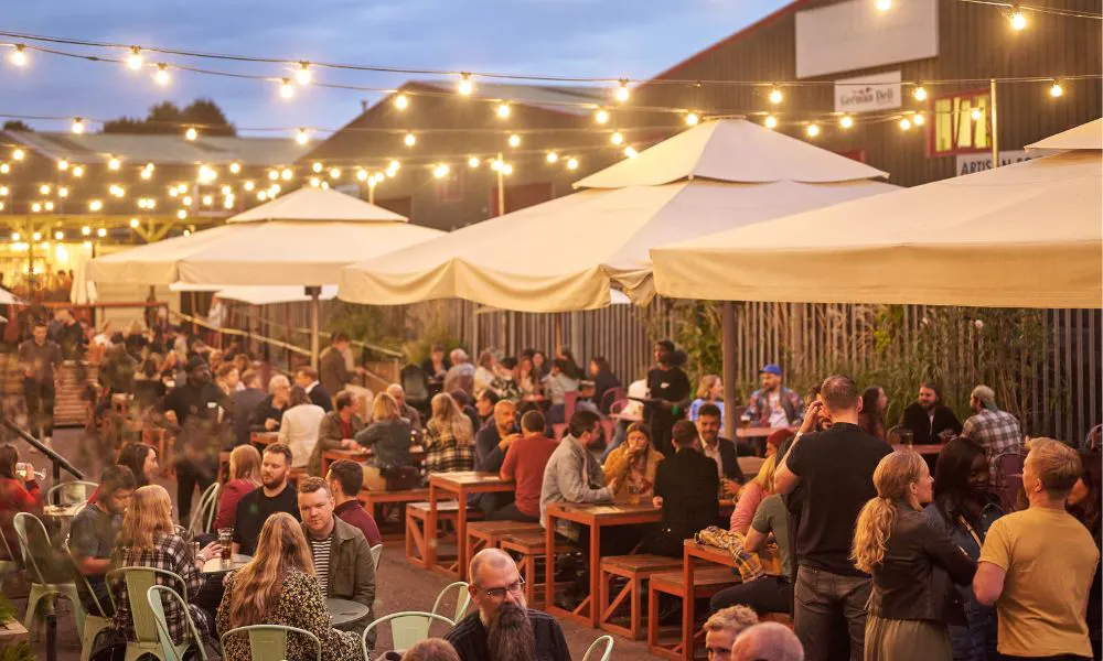 people sat out in a beer garden