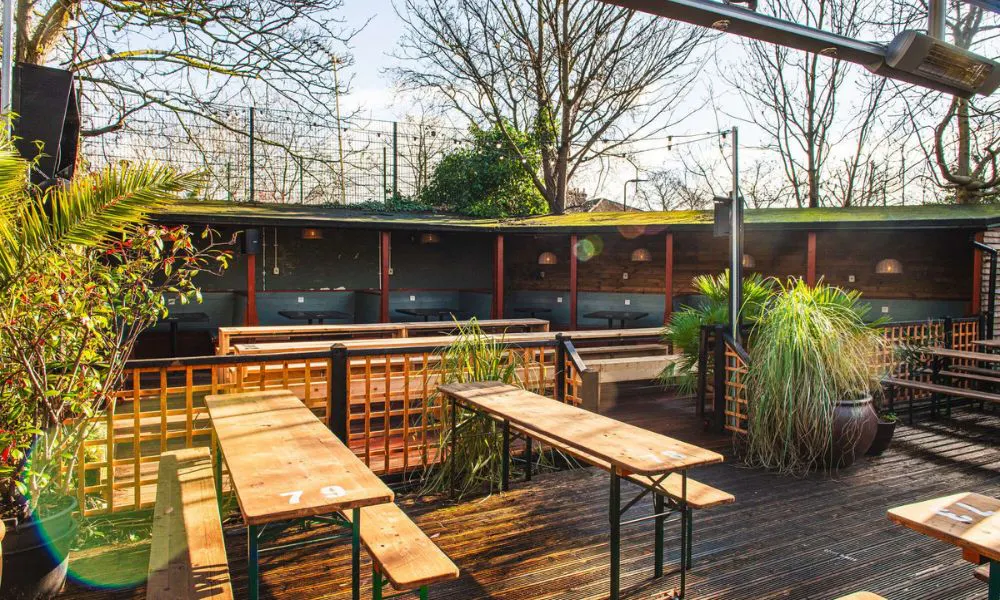 Outdoor beer garden at The Crooked Billet