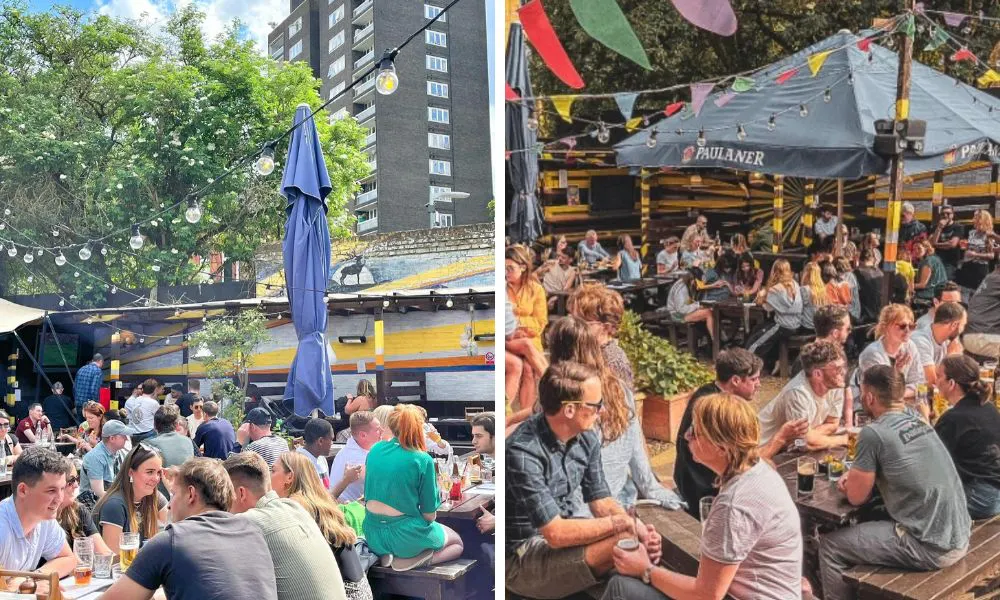 people sat out in a beer garden