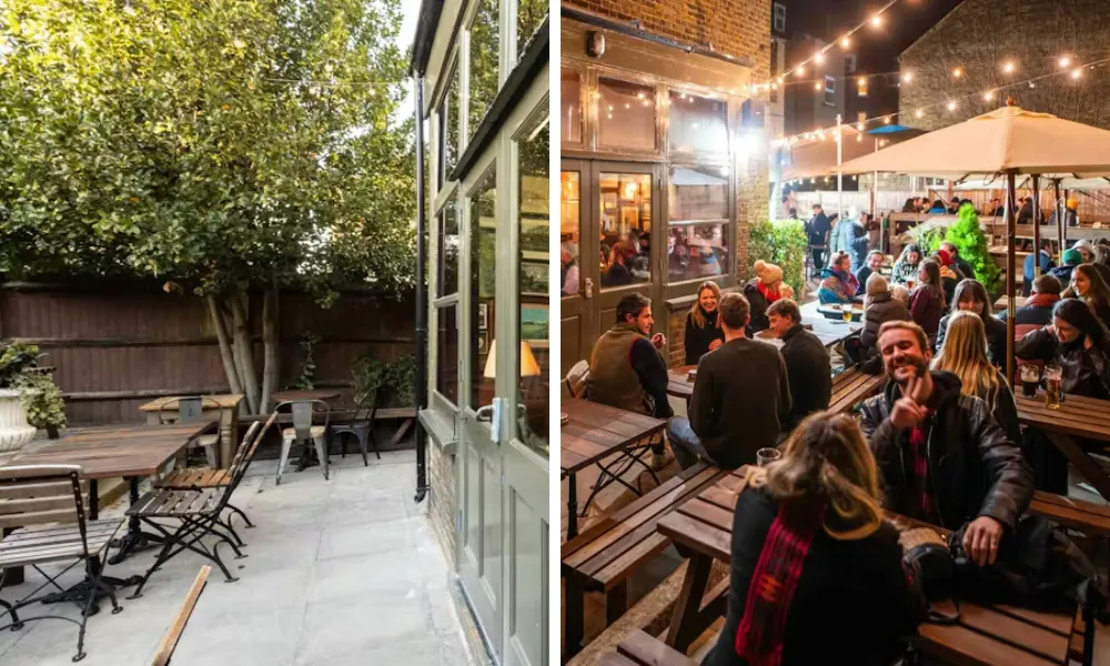 beer garden at balham bowls club