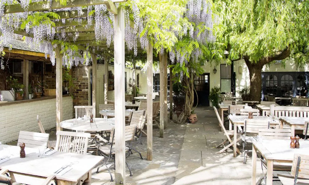 Outdoor beer garden at The Albion