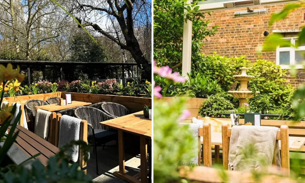 Outdoor beer garden at The Spaniards Inn